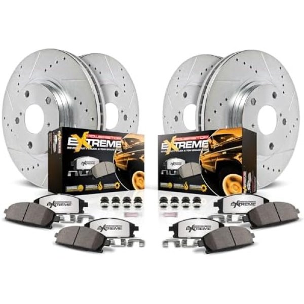Power Stop K8026-36 Front and Rear Truck & Tow Drilled and Slotted Rotors and